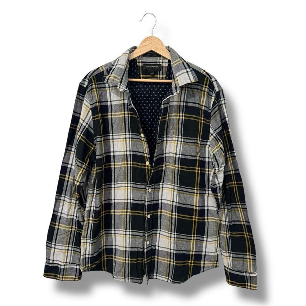 Banana Republic Untucked Slim Fit Plaid Button-Up Shirt Men's Large